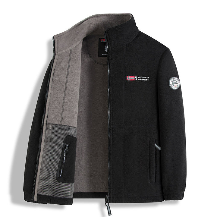 Men's fleece jacket with microfleece inner lining, stand-up collar and two-way zipper Mune Fashion