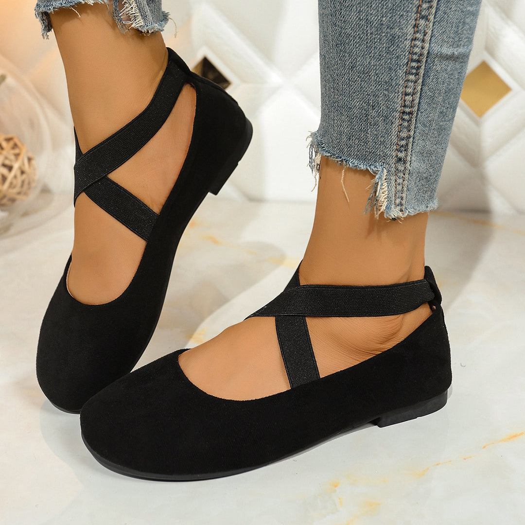 Ladies' ballerinas with elastic cross straps and soft velvet suede upper Mune Fashion