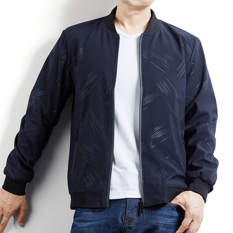 Men's Lightweight Bomber Jacket with subtle texture print, wind-resistant and zipper Mune Fashion