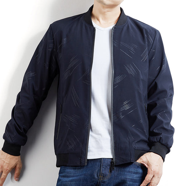 Men's Lightweight Bomber Jacket with subtle texture print, wind-resistant and zipper Mune Fashion