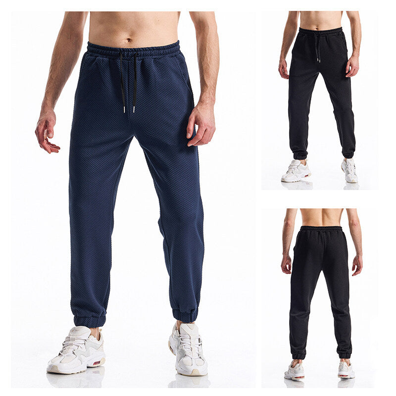 Men's Textured Jogging Pants with Elastic Waistband, Drawstring, and Cuffed Hem Mune Fashion