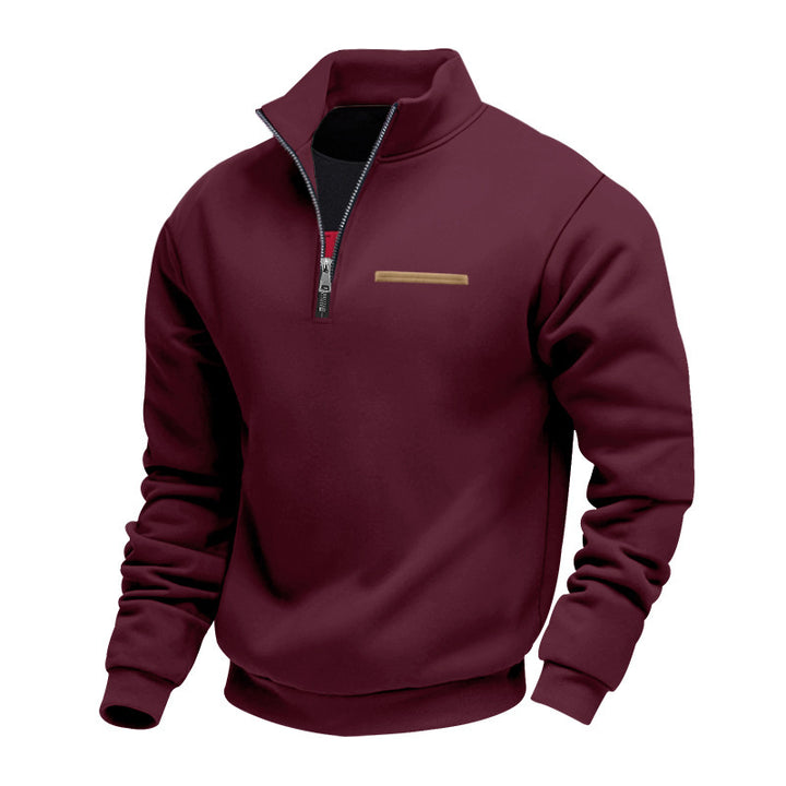 Men's Nan Sweatshirt with Half Zip, Stand Collar and Chest Welt Pocket Mune Fashion