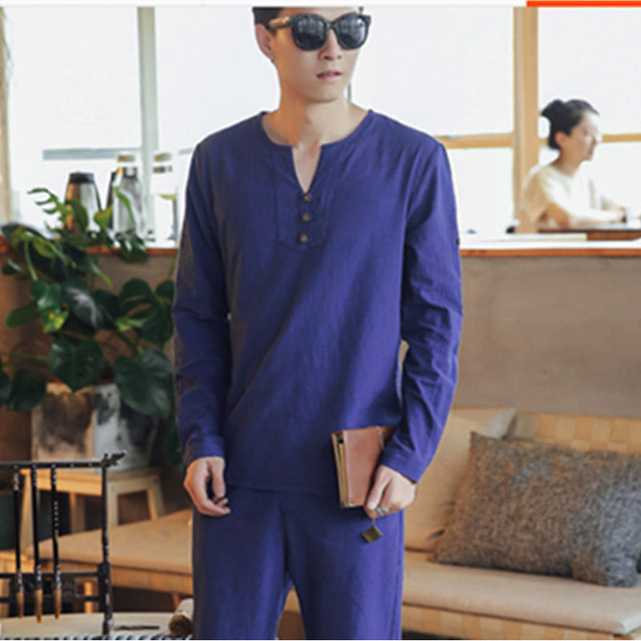 Men's Long Sleeve Henley Shirt with Stand Collar, Short Button Placket and Relaxed Fit Mune Fashion