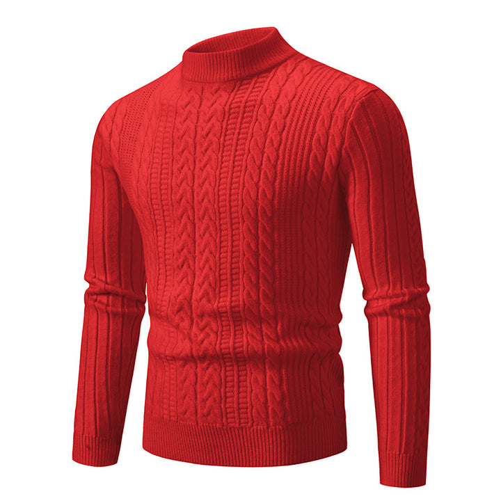 Men's slim-fit mock neck cable knit sweater made from thermoregulating fine knit Mune Fashion