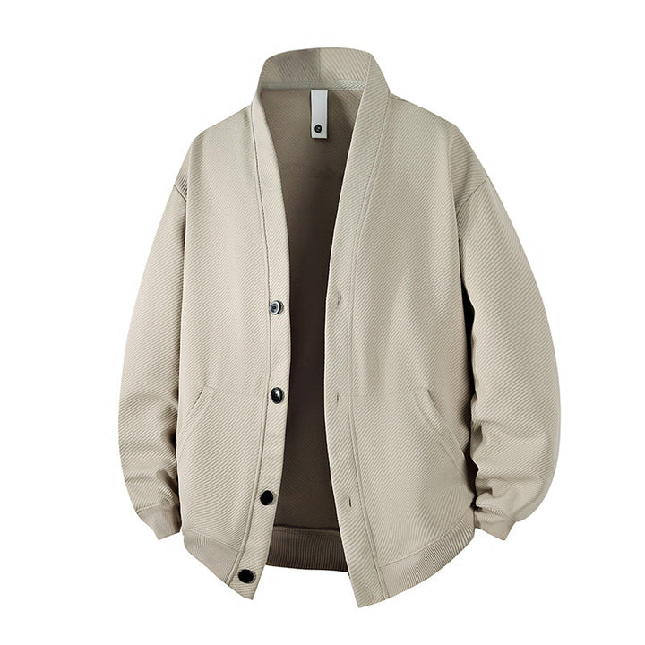 Men's structured knit cardigan jacket with continuous button placket and patch pockets Mune Fashion