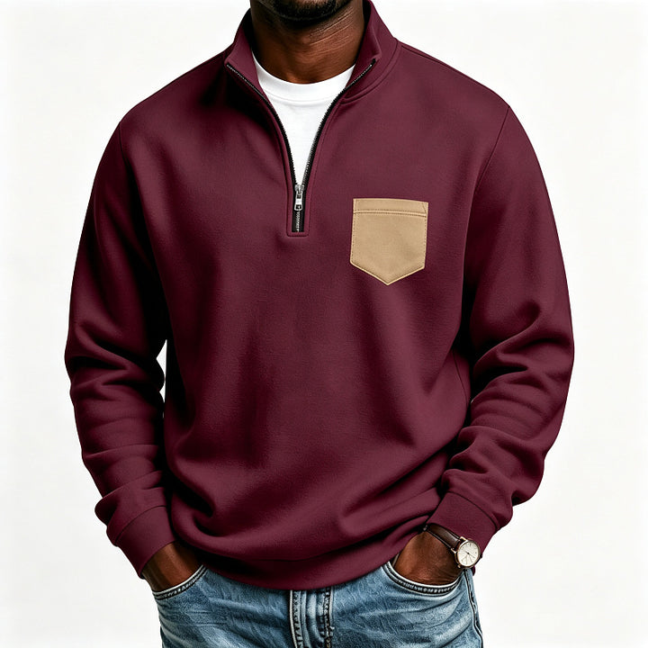 Men's Troyer Sweatshirt with Half Zipper and Contrasting Chest Pocket Mune Fashion
