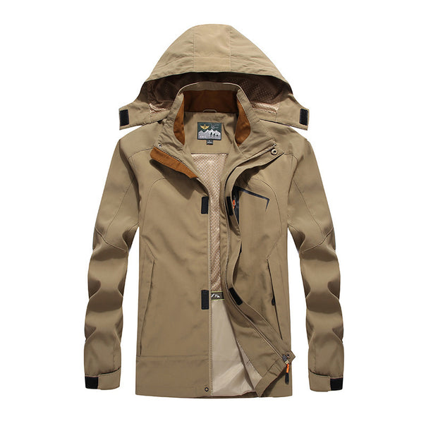 Men's waterproof softshell outdoor jacket with hood, breathable mesh lining, and concealed zipper elements Mune Fashion
