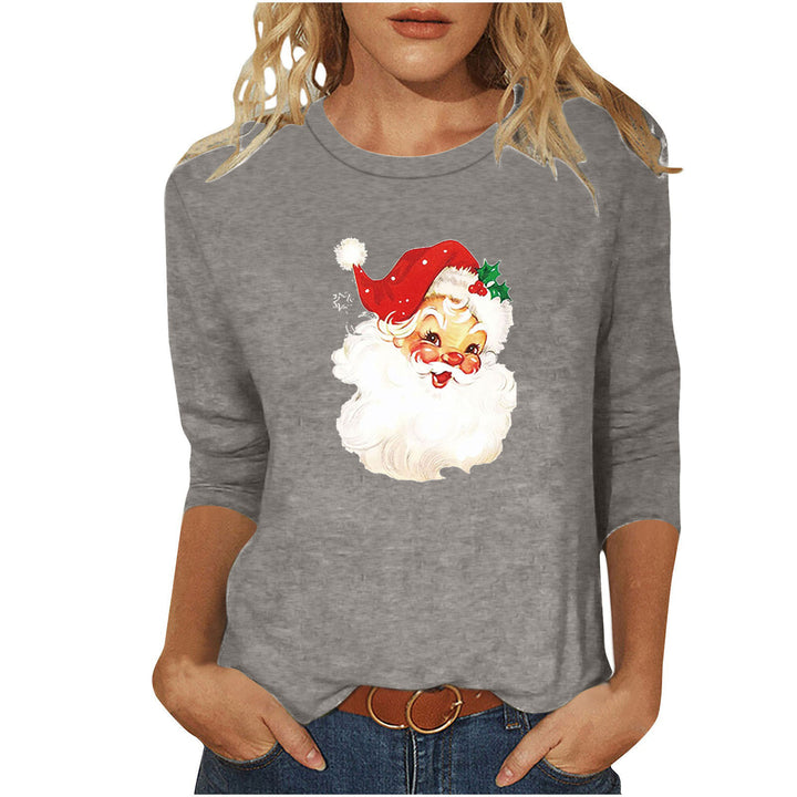 Ladies casual sweatshirt with nostalgic Santa Claus print and three-quarter sleeves Mune Fashion