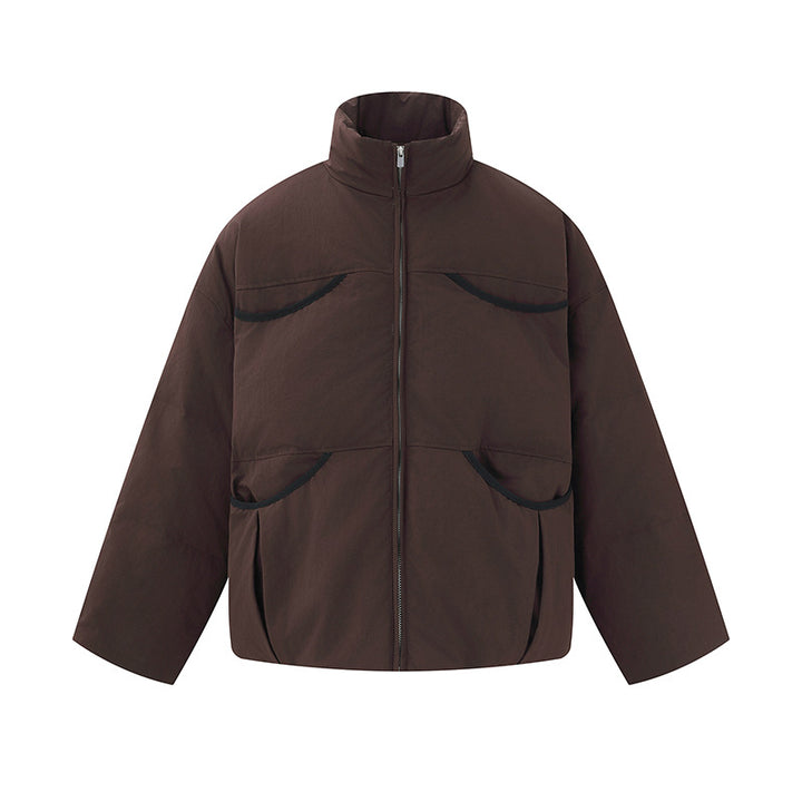 Men's short-cut quilted winter bomber jacket with stand-up collar and contrast-trimmed pockets Mune Fashion