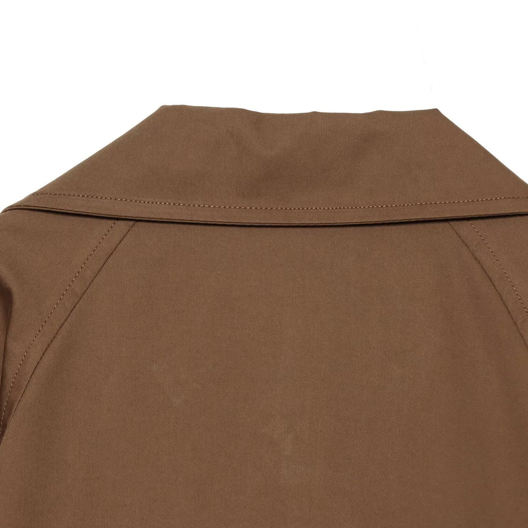 Women's Short Trench Coat in Cropped Cut with Double-Breasted Button Placket and Waist Belt Mune Fashion