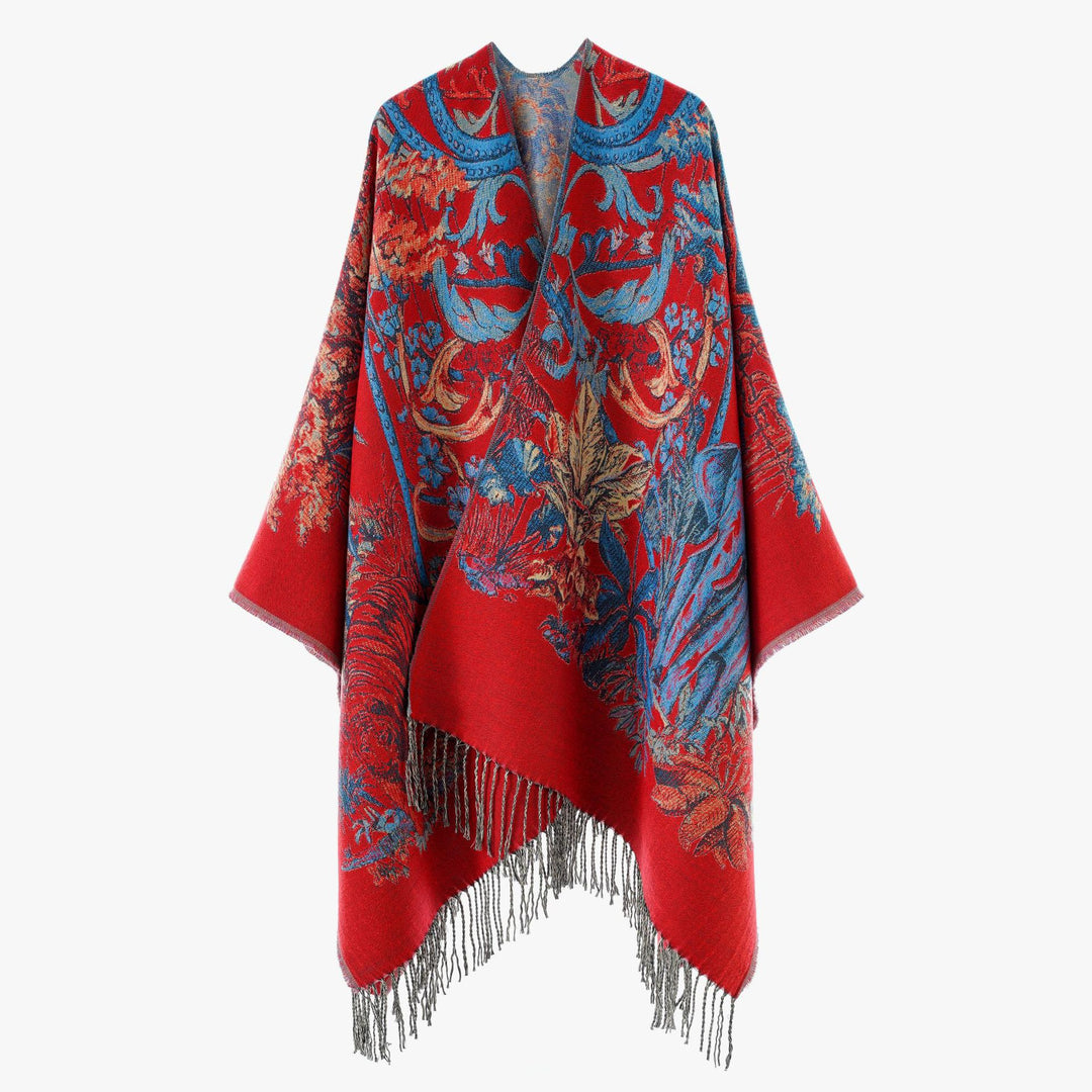 Women's jacquard throw in tapestry jacquard with fringe hem Mune Fashion