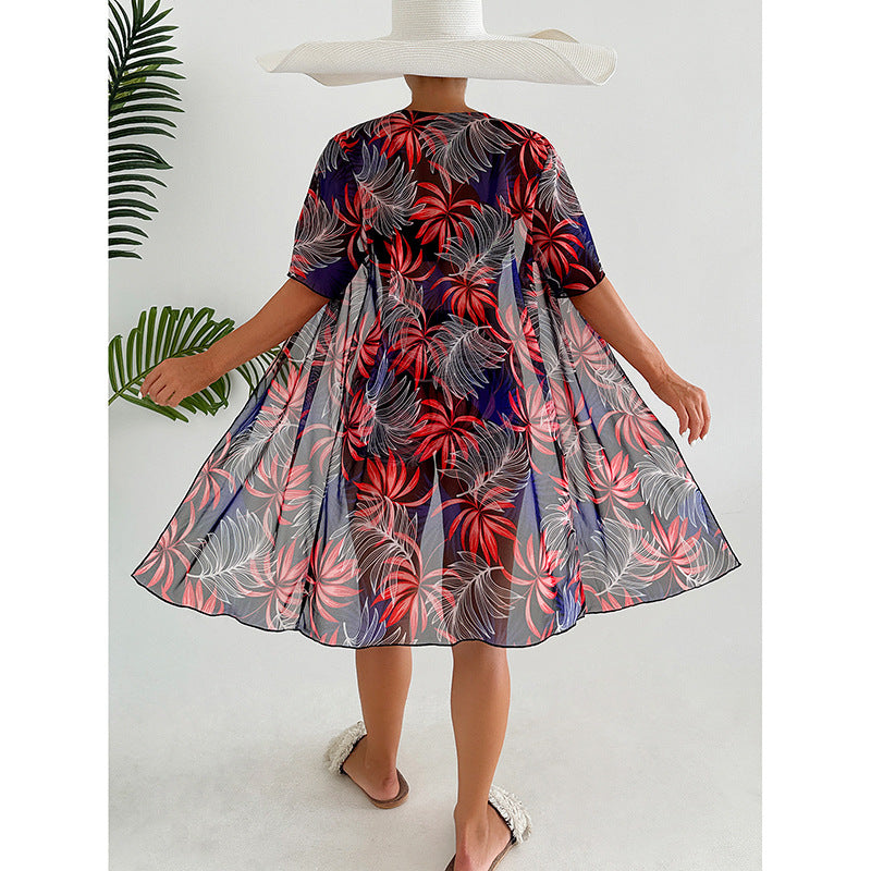 Women's bathrobe with floral design and short sleeves Mune Fashion