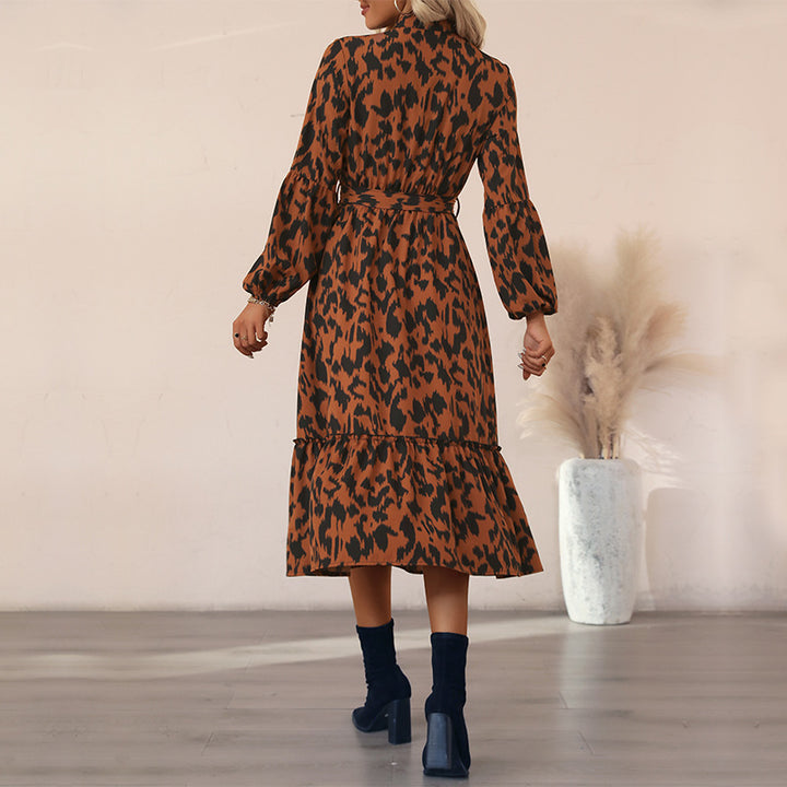 Women's Midi Dress with Belt and Floral Accents Mune Fashion
