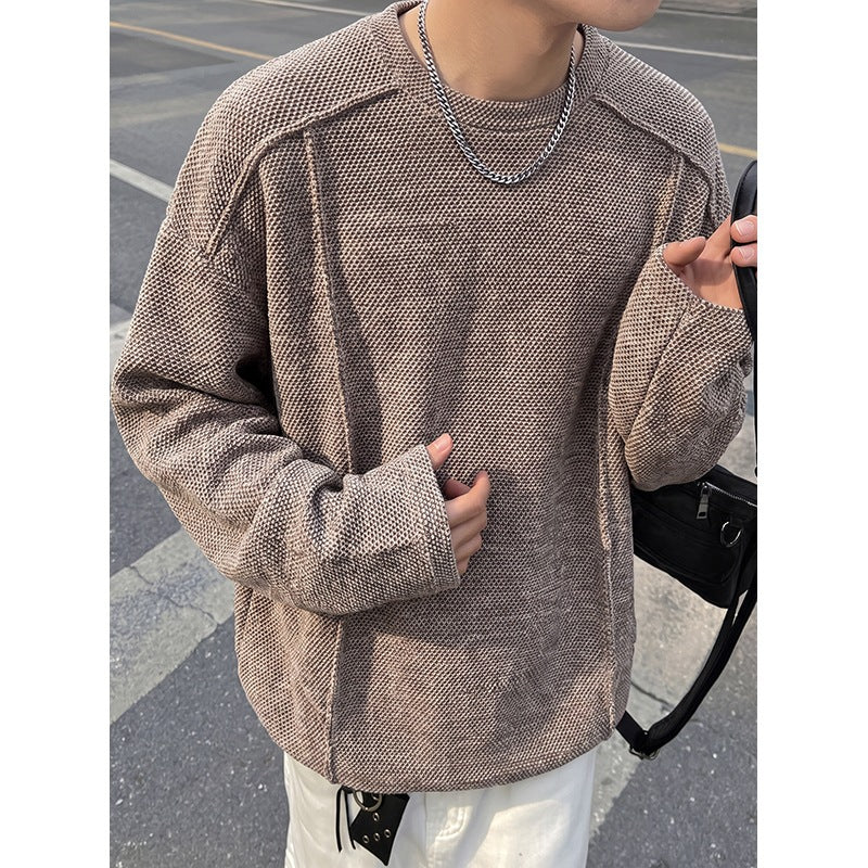 Men's Oversize Waffle Knit Sweater with Round Neck Mune Fashion