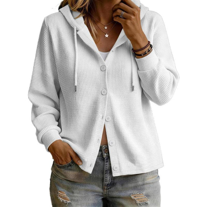 Women's hooded cardigan in waffle knit with button placket Mune Fashion