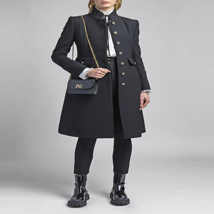 Women's Tailored Coat in Uniform Tailoring with Stand-Up Collar, Decorative Button Placket and Patch Pockets Mune Fashion