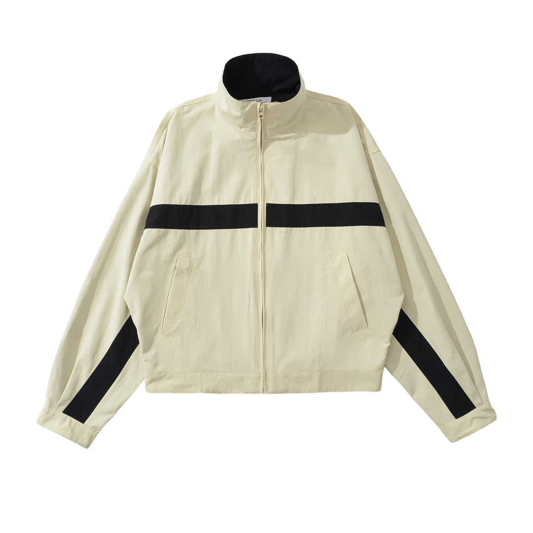Women's Oversize Track Jacket with Stand-Up Collar, Full-Zip and Contrast Stripes Mune Fashion