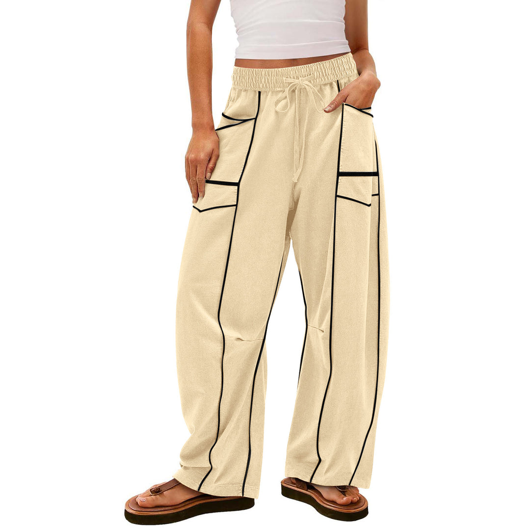 Women’s wide lounge pants with drawstring, contrast piping, and cargo pockets Mune Fashion