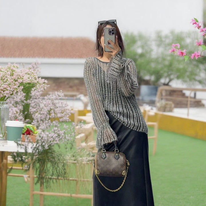 Women Elegant Transparent Sweater Mune Fashion
