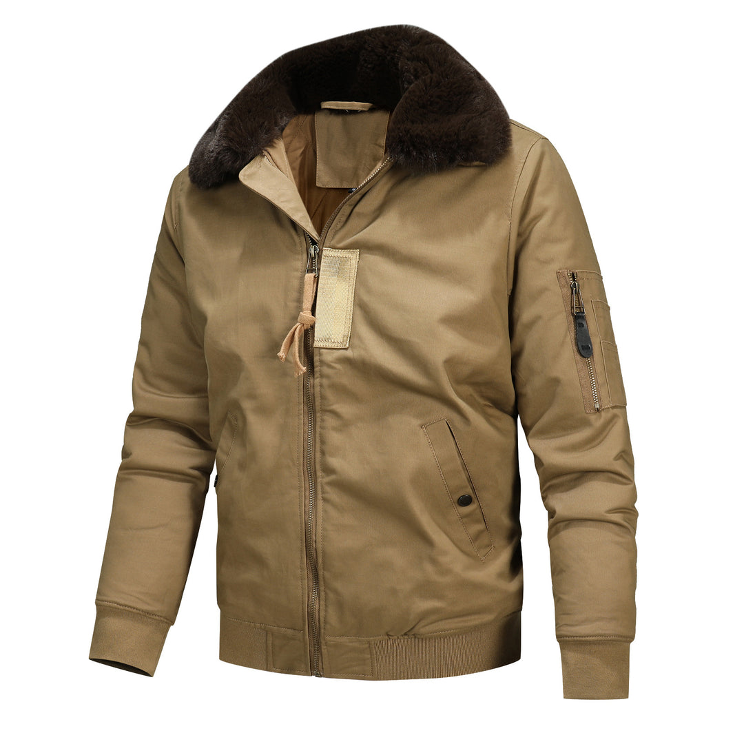 Men's Padded Bomber Jacket with Faux Fur Collar and Sleeve Pocket Mune Fashion