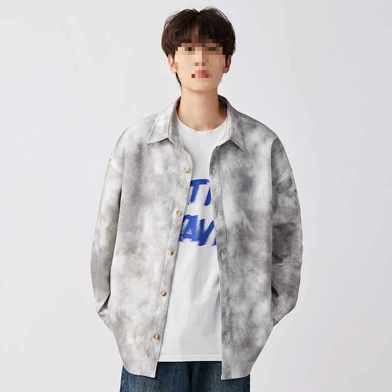 Men's Oversized Shirt Jacket in Washed Tie Dye Look with Wooden Button Placket & Casual Silhouette Mune Fashion