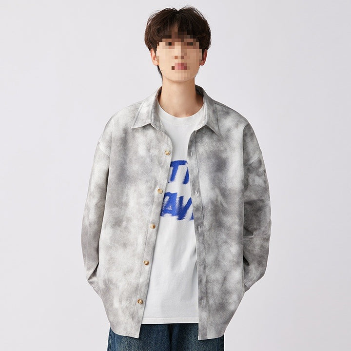 Men's Oversized Shirt Jacket in Washed Tie Dye Look with Wooden Button Placket & Casual Silhouette Mune Fashion