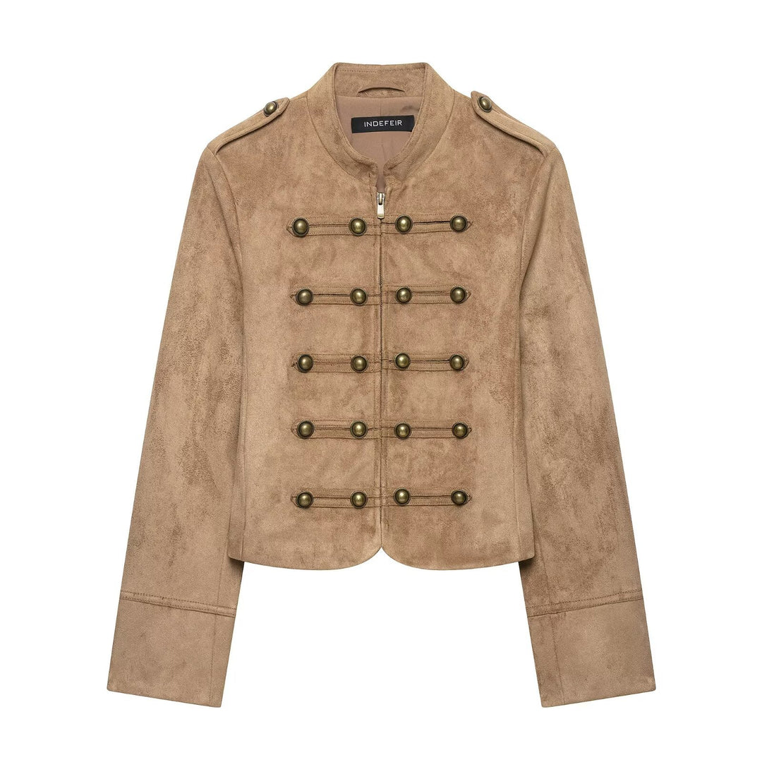 Women's short jacket in military style with stand-up collar and decorative button detail Mune Fashion