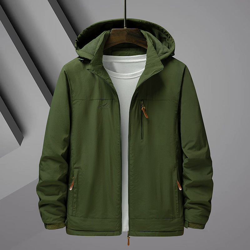 Men's Lightweight Rain Jacket with Hood and Water-Repellent Microfiber Outer Shell Mune Fashion