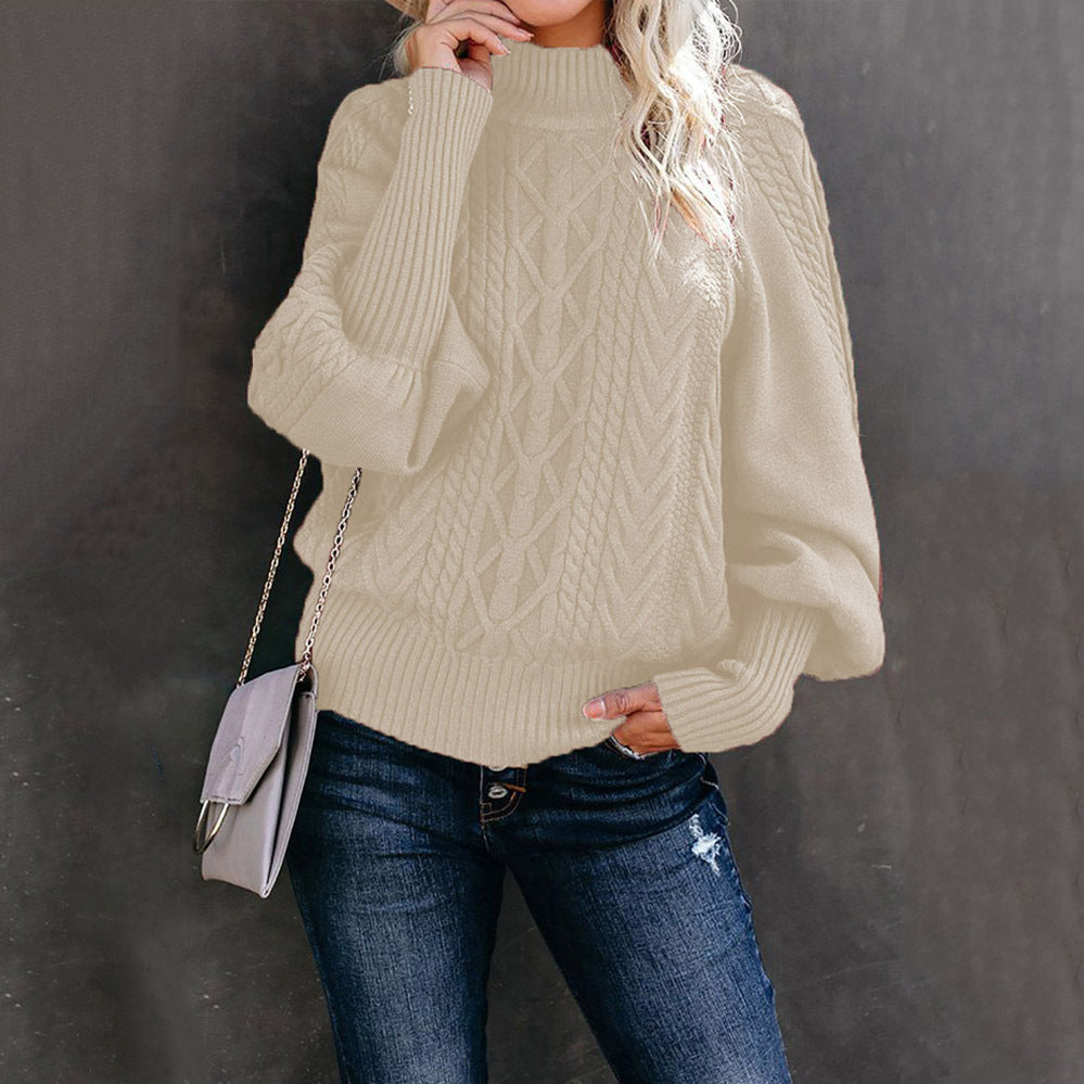 Women's cable knit sweater with turtleneck and balloon sleeves Mune Fashion