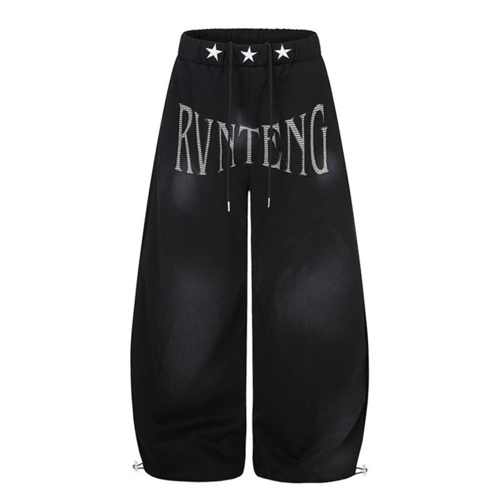 Women's Extra Wide Palazzo Sweatpants with Drawstring Waistband, Star Appliqué and Soft Tie-Dye Effect Mune Fashion
