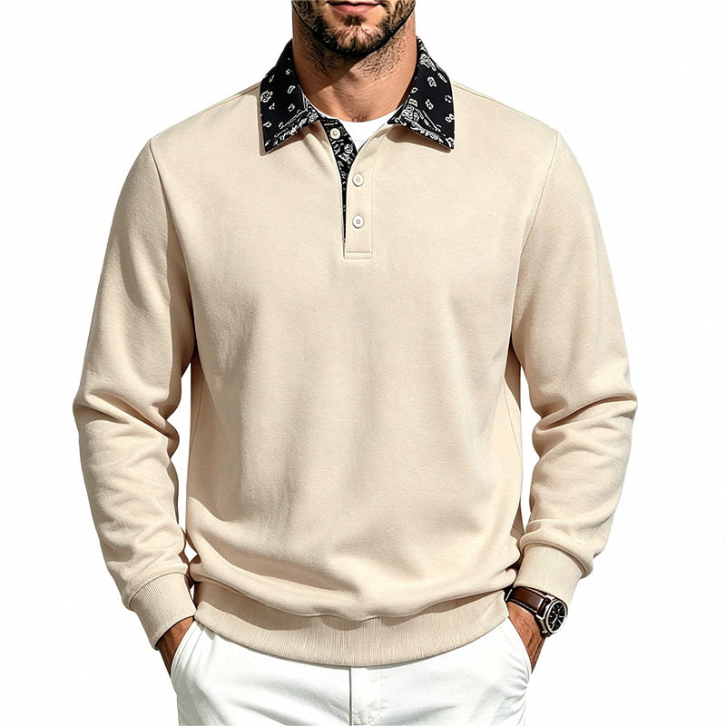 Men's Long Sleeve Polo made from Cotton Blend with Contrasting Shirt Collar Mune Fashion