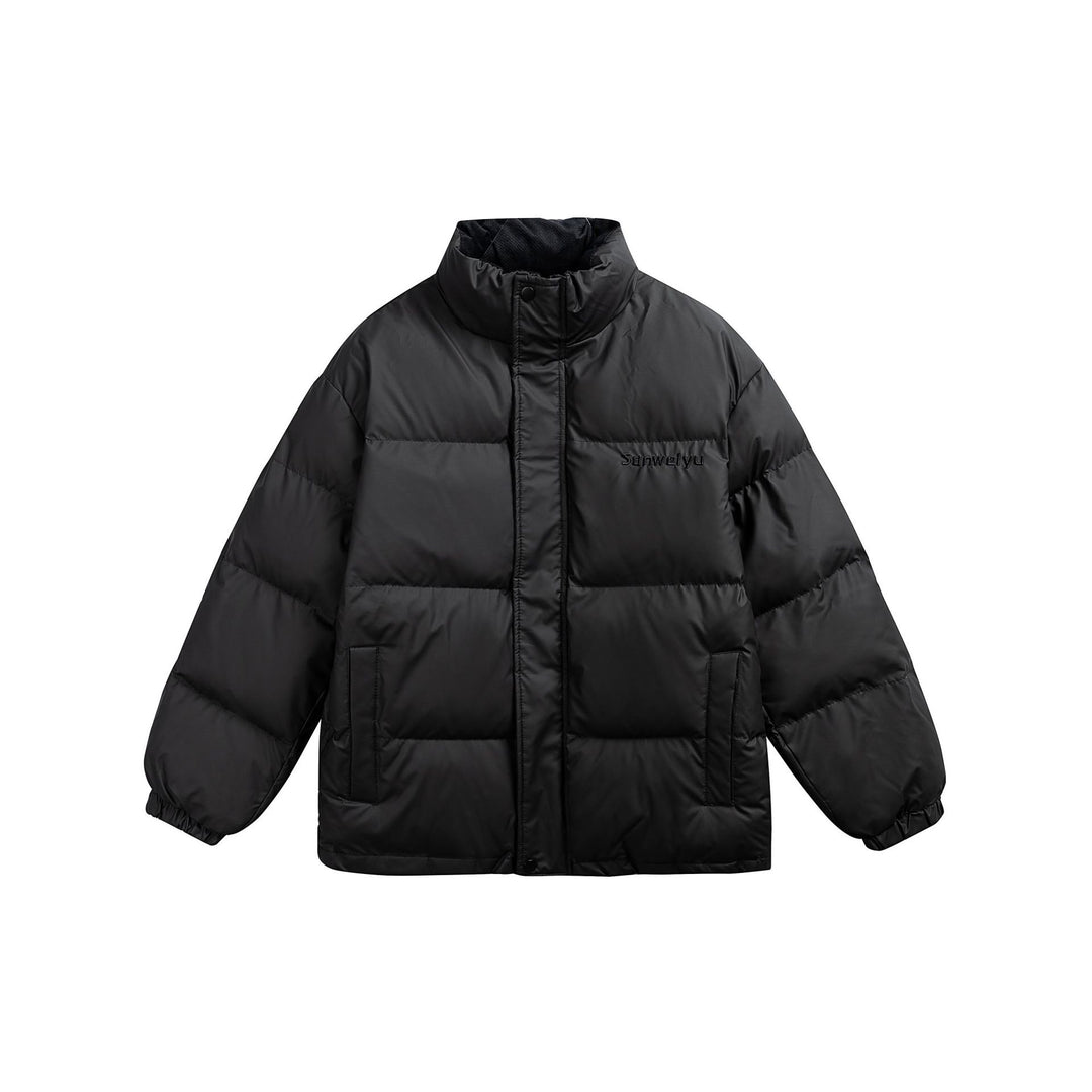 Women's short padded stand-collar puffer jacket with concealed snap button placket Mune Fashion