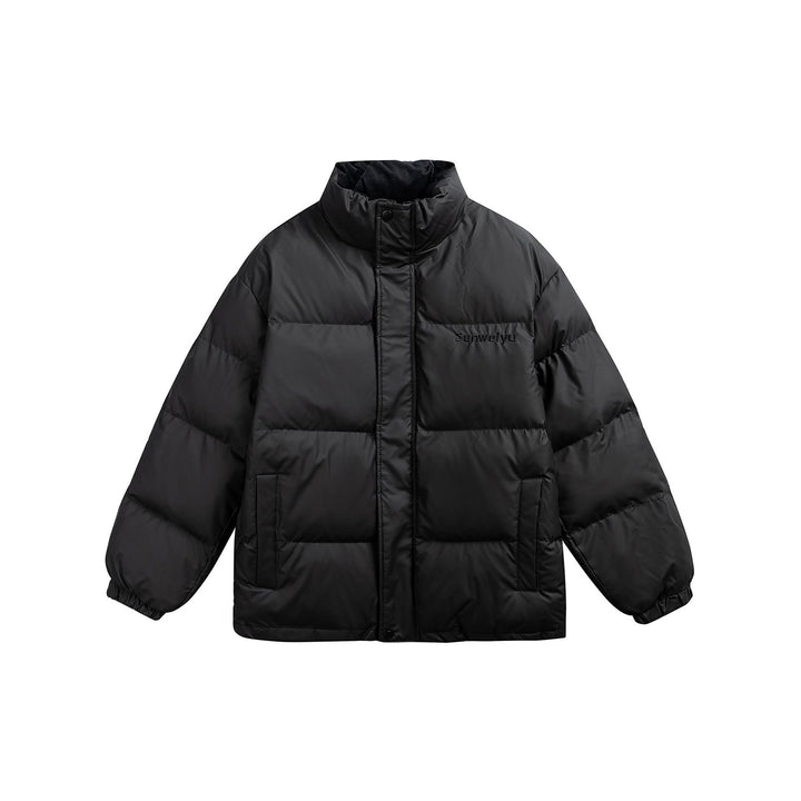 Women's short padded stand-collar puffer jacket with concealed snap button placket Mune Fashion