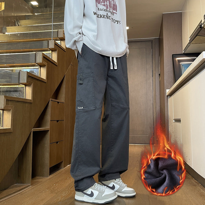 Men's Wide Cargo Pants with Thermal Lining, Drawstring Waist & Utility Pockets Mune Fashion