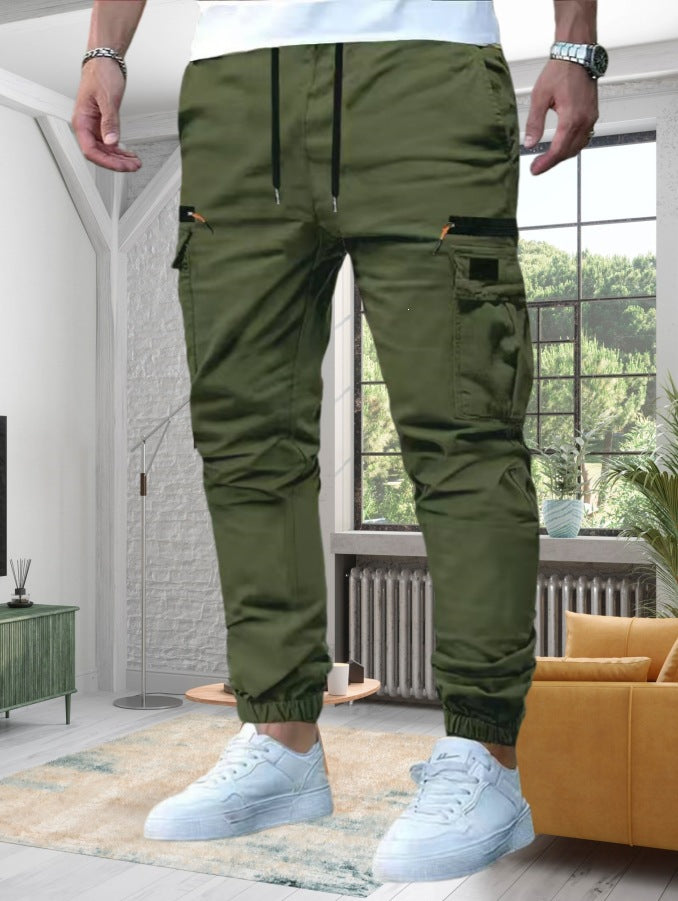 Men's Tapered Cargo Joggers with Drawstring Waist, Zipper Pockets & Elastic Cuffs Mune Fashion