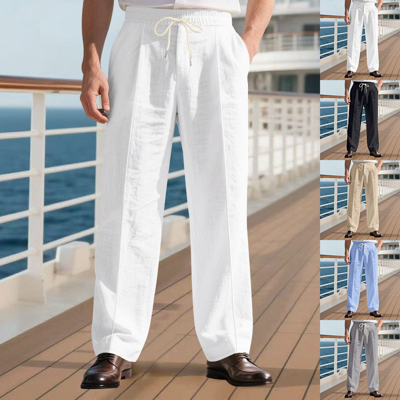Men's light linen pleated trousers with elastic waistband and drawstring Mune Fashion