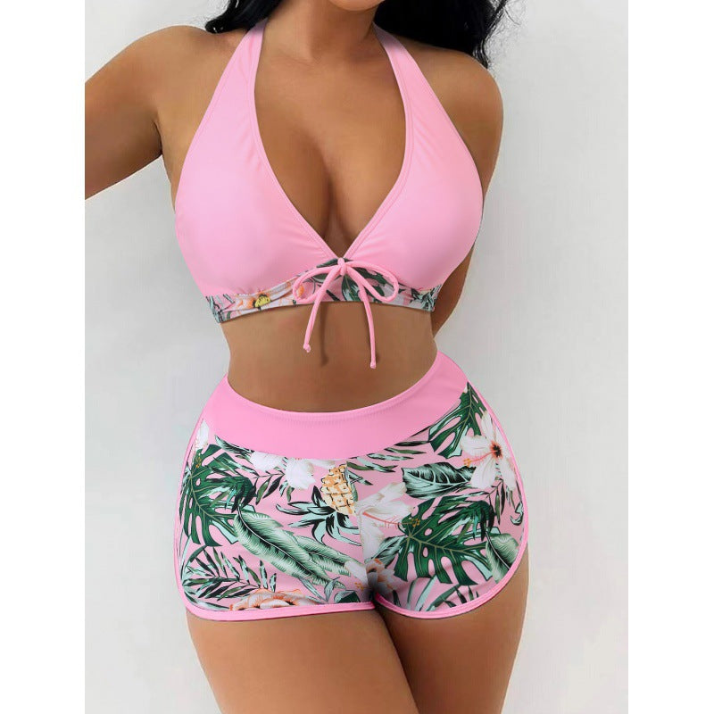 Women High-neck Bikini with Playful Floral Pattern Mune Fashion
