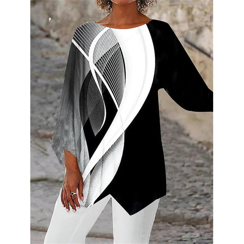 Women Asymmetrical A-Line Tunic with Ornamental Print and Pointed Hem Mune Fashion