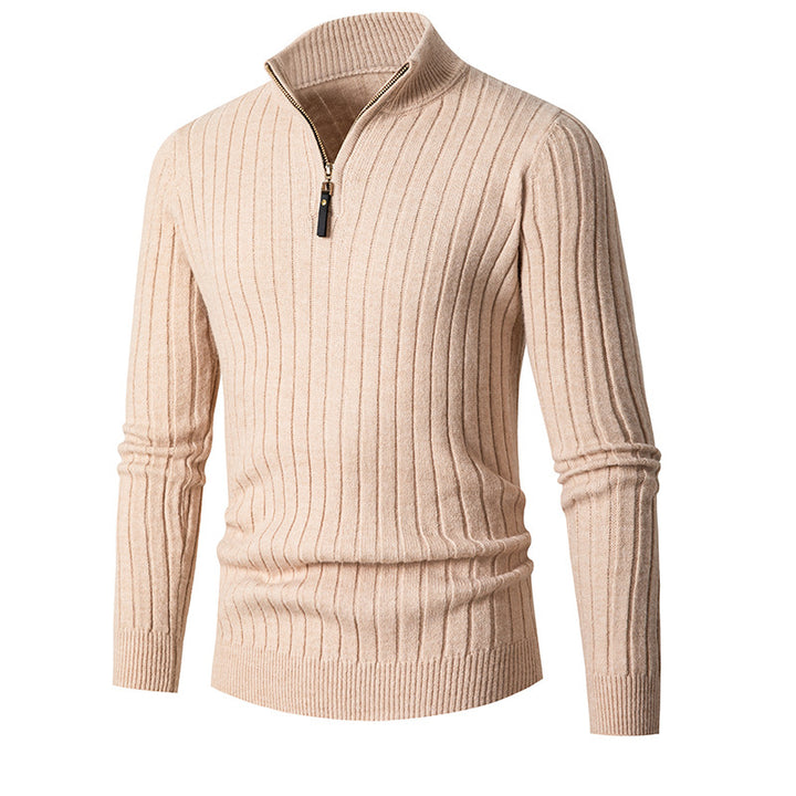 Men's ribbed turtleneck sweater with half zipper and stand-up collar Mune Fashion