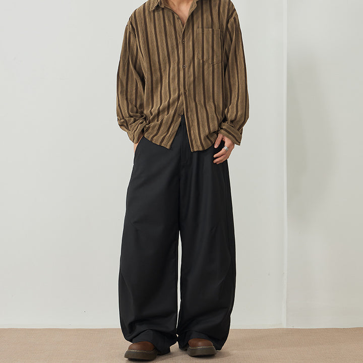Men's Floor-Length Oversized Twill Pants with Extra Wide Leg and Clean Minimal Design Mune Fashion