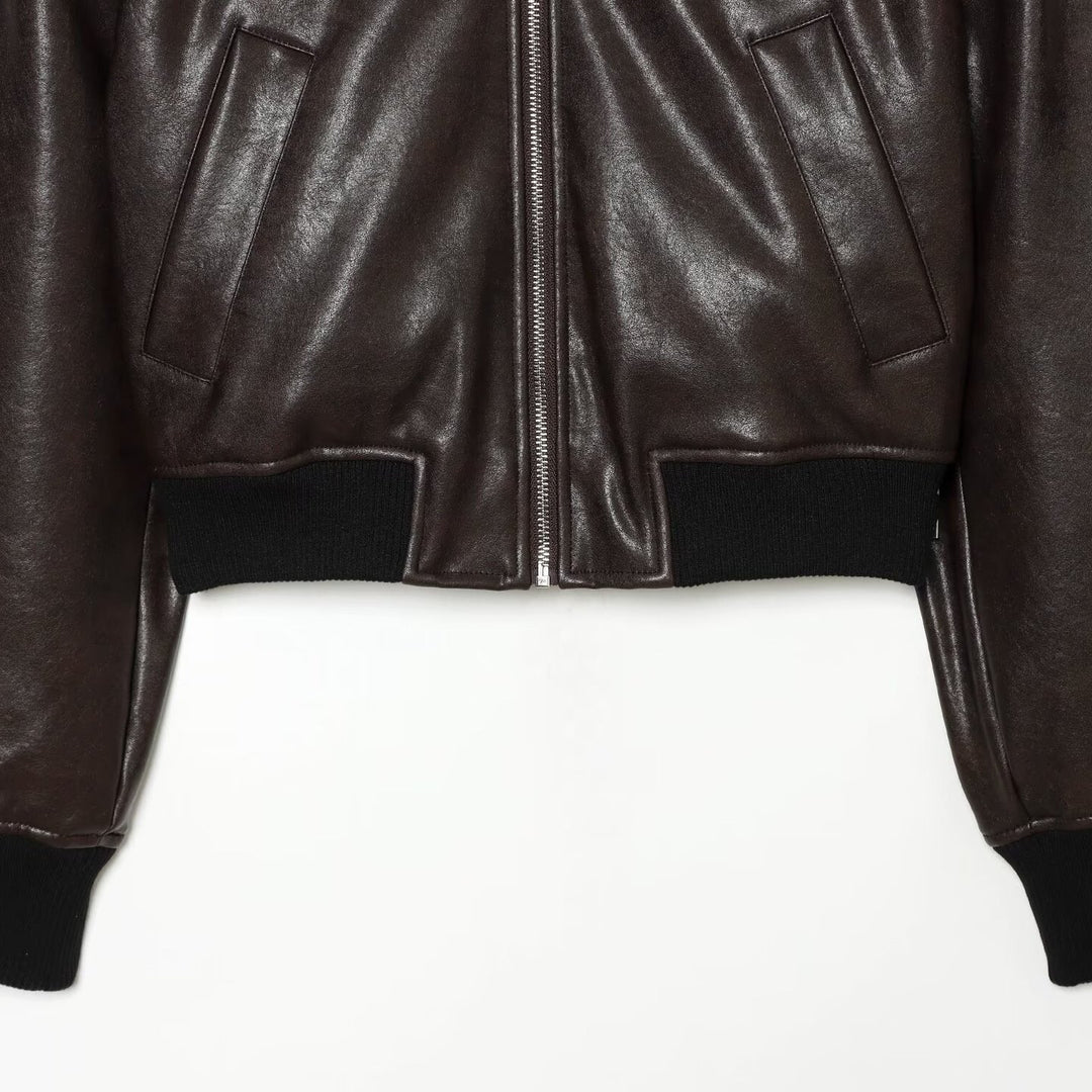 Men's leather-look bomber jacket in cropped style with ribbed cuffs Mune Fashion