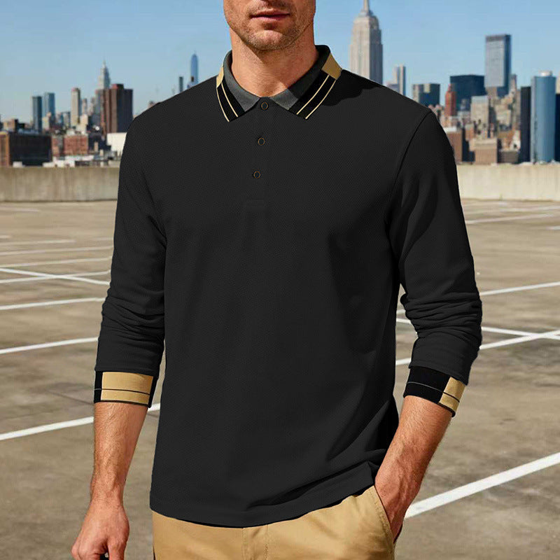 Men's long-sleeve polo shirt with contrast collar and ribbed cuffs Mune Fashion