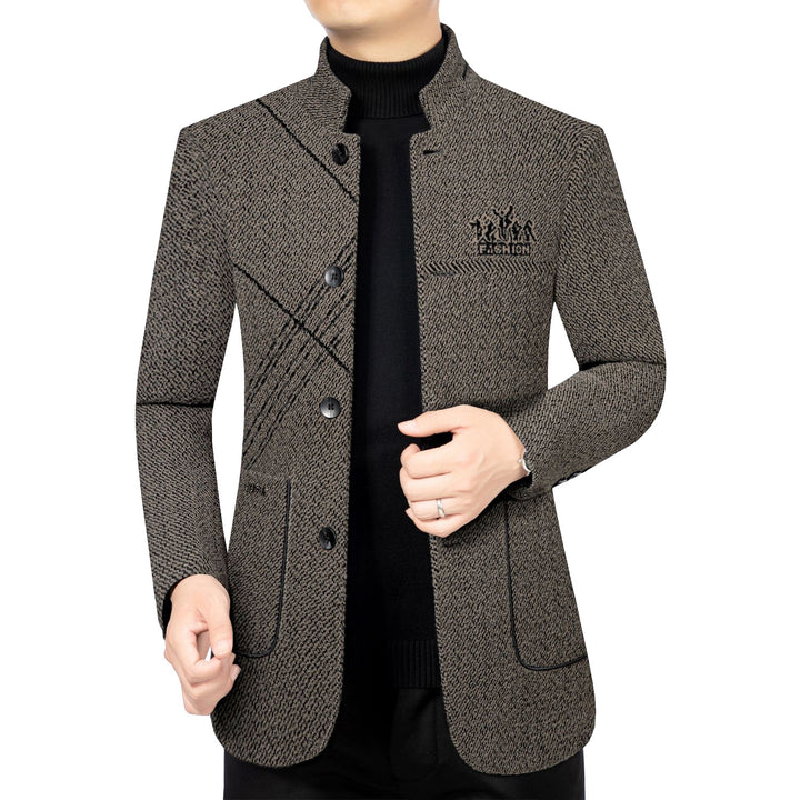 Men's Stand Collar Coat made of textured wool blend with slim silhouette Mune Fashion