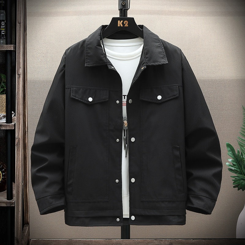 Men's Textured Overshirt in Boxy Cut with Snap Button Placket & Flap Pockets Mune Fashion