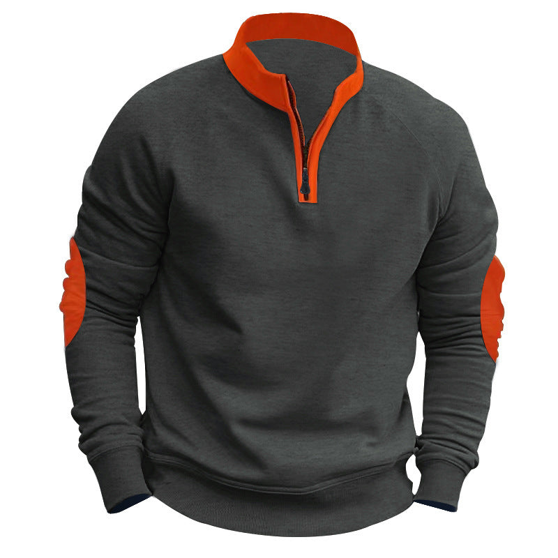 Men's nano lightweight cotton blend half-zip sweatshirt with stand collar, raglan sleeves, and reinforced elbows Mune Fashion