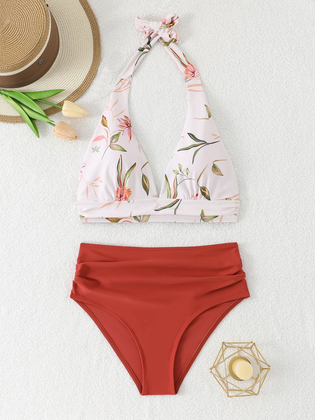 Ladies Beach Bikini Set with adjustable halter top and figure-hugging high-waisted shorts Mune Fashion