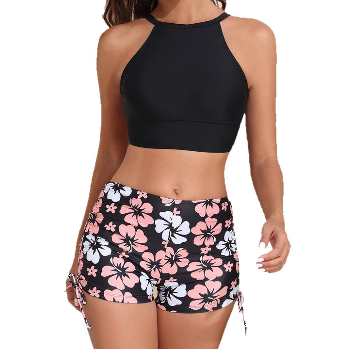 Women’s Sporty Bikini Set with Floral Top and Shorts Mune Fashion