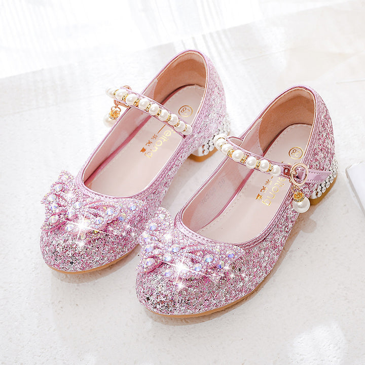Girls Glittering Ballerinas with Decorative Rhinestone and Pearl Bows Mune Fashion