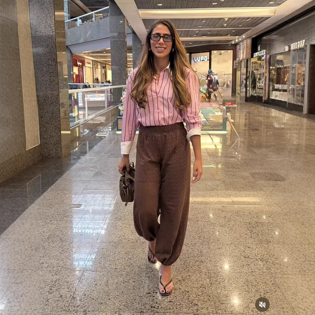 Women Striped Oversized Blouse with Contrast Collar and Cuffs Mune Fashion