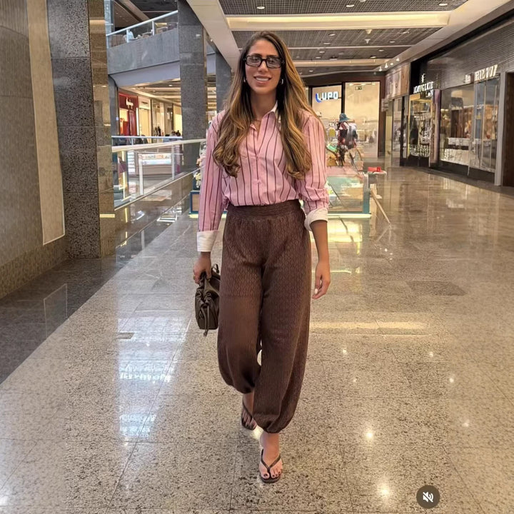 Women Striped Oversized Blouse with Contrast Collar and Cuffs Mune Fashion